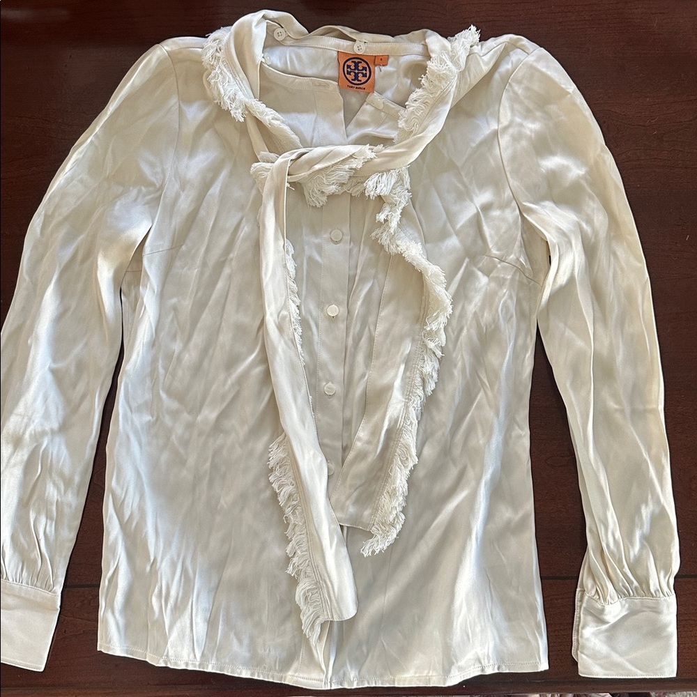 Tory Burch Cream Silk Blouse with removed Scarf 6